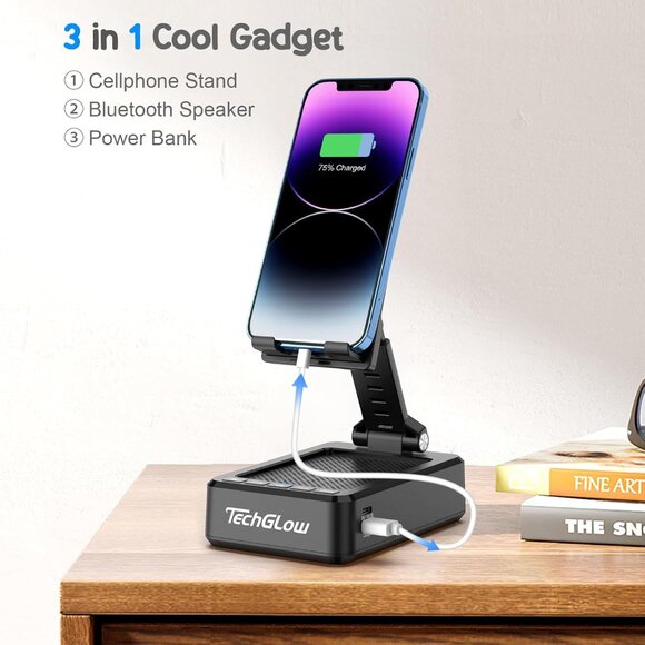 Foldable Cellphone Stand with Bluetooth Speaker and Power Bank Birthday Gifts fo - Picture 2 of 8